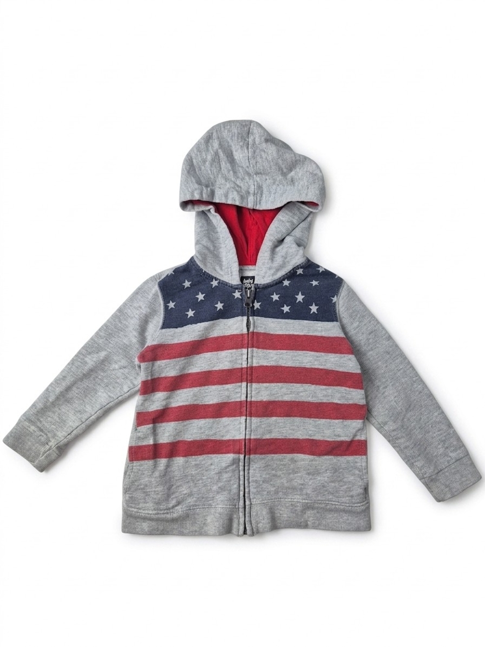 Baby OshKosh American Flag Hoodie 2T Patriotic Zip Up Grey